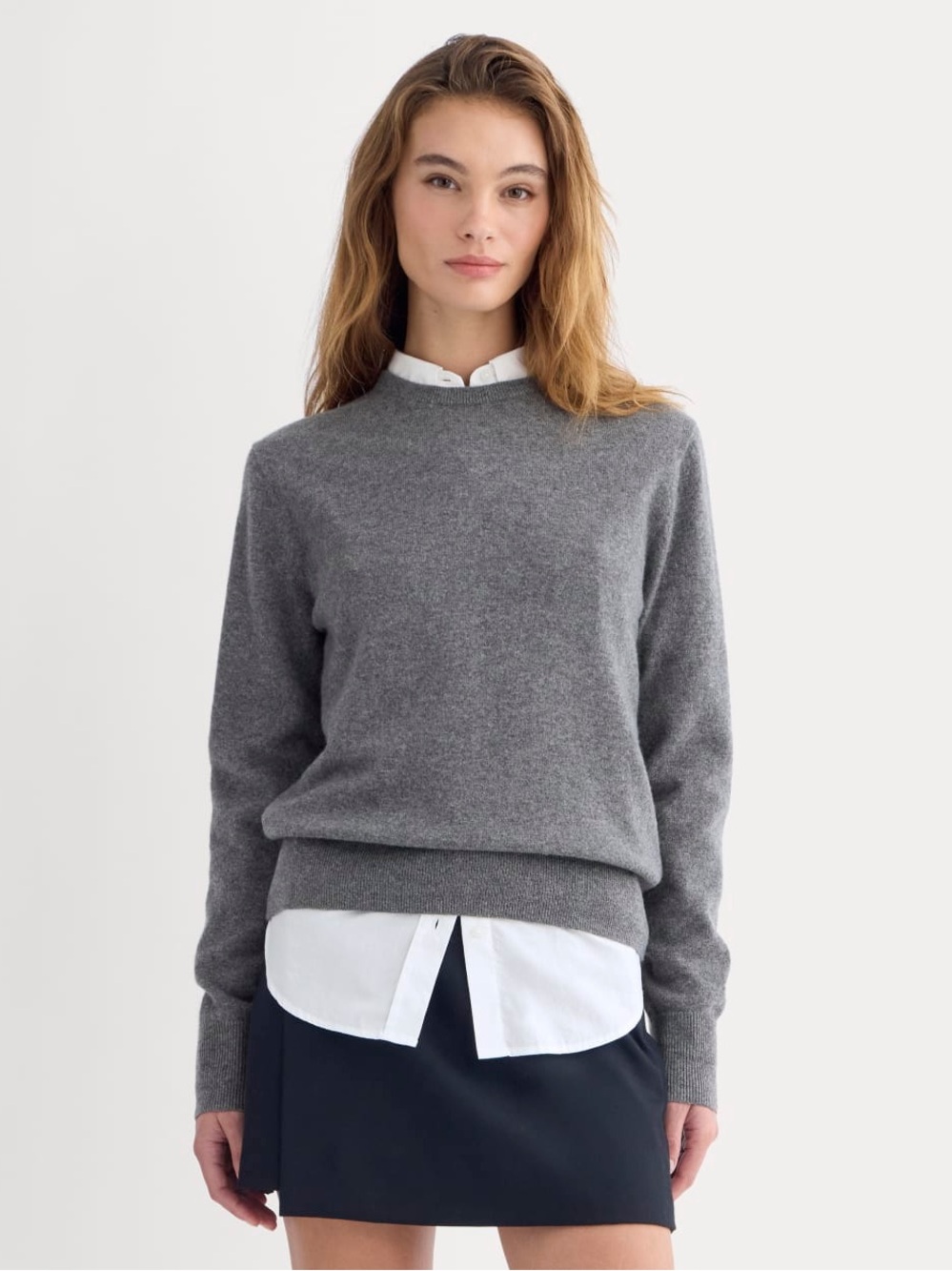 New Everlane CASHMERE SLIM CREW SWEATER Heather Charcoal Size L